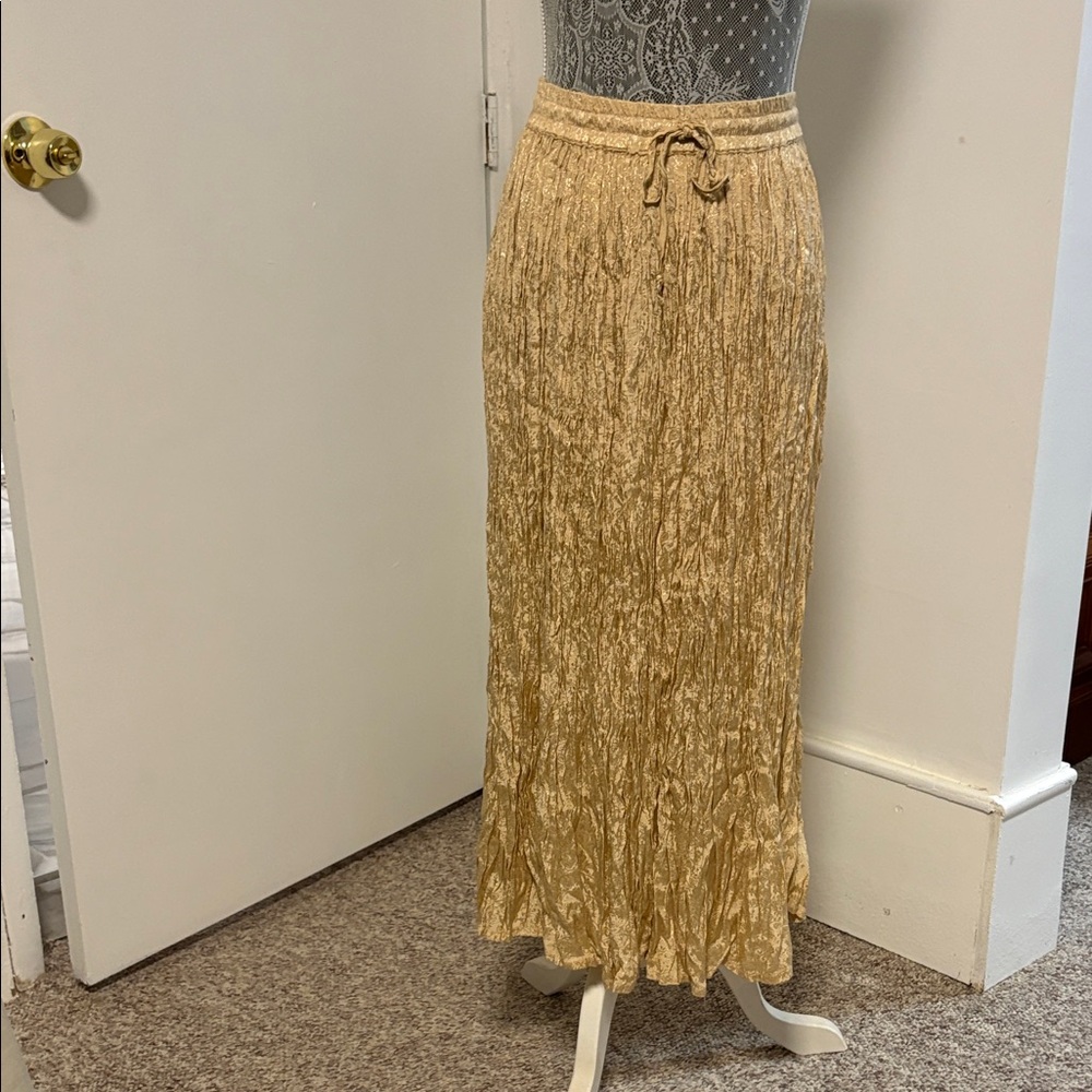 Chic Gold Maxi Skirt with Drawstring Waist